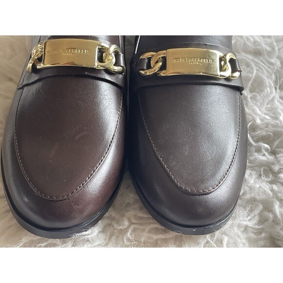 Karl Lagerfeld Women’s Size 6 Cabana Brown Loafers Flats Gold Chain NWOB - Picture 8 of 13